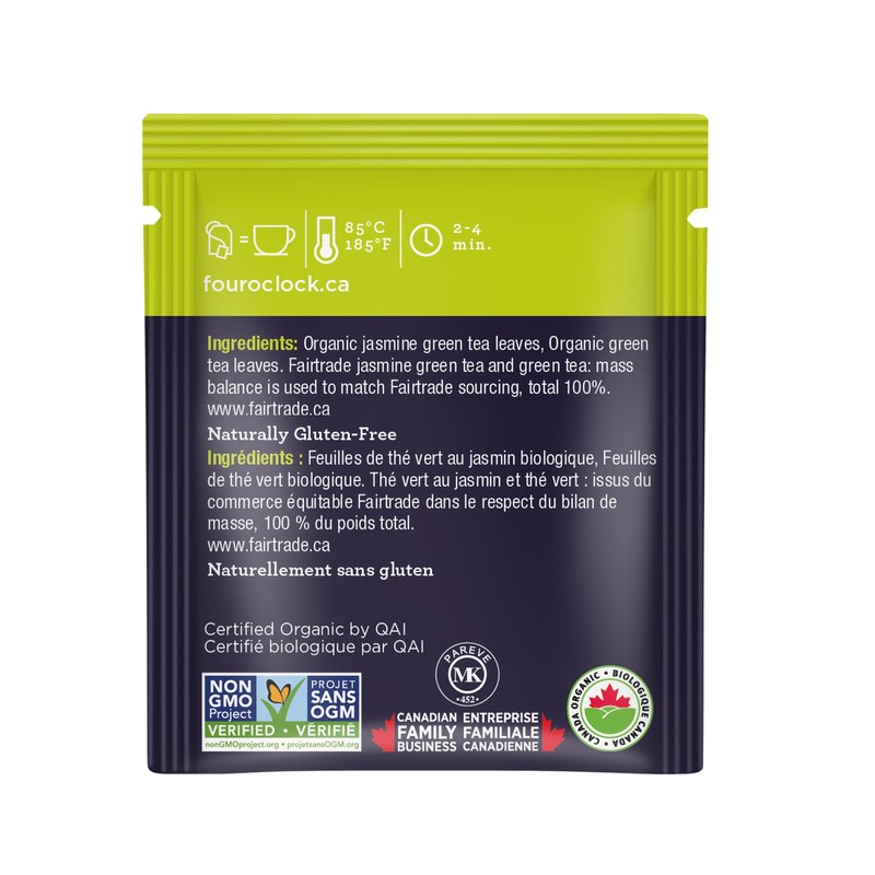 Four O'Clock Jasmine Green Tea Organic Fairtrade, Non-GMO, Kosher, Gluten-Free,