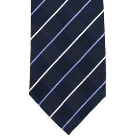 Michi Kolondon Brand Necktie, 100% Silk, Jacquard Woven, Plaid Pattern, Embroidered, C Pattern: Navy, Free size