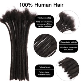 100% Human Hair Handmade Natural Black 1/4 Inch Thick Dreadlocks (6 Inches, 60pcs/pack)