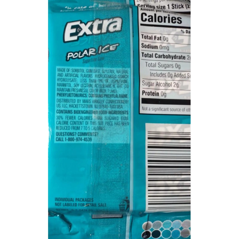 Wrigley's Extra Polar Ice Gum-1pk of 4ea 5 Stick Packs-Brand