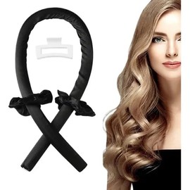 Rizador Pelo Sin Calor, Rizador Sin Calor para Cabello con Pinzas para el Cabello y Coletero, Rizadores de Pelo de Seda, Cinta para Rizar para Dormir, Herramientas de Peinado (Negro, Grande)
