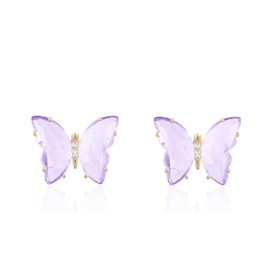 QUKE Butterfly Shape Crystal Stud Earrings Gold Pierced Stud Earrings for Women Girls, Zinc