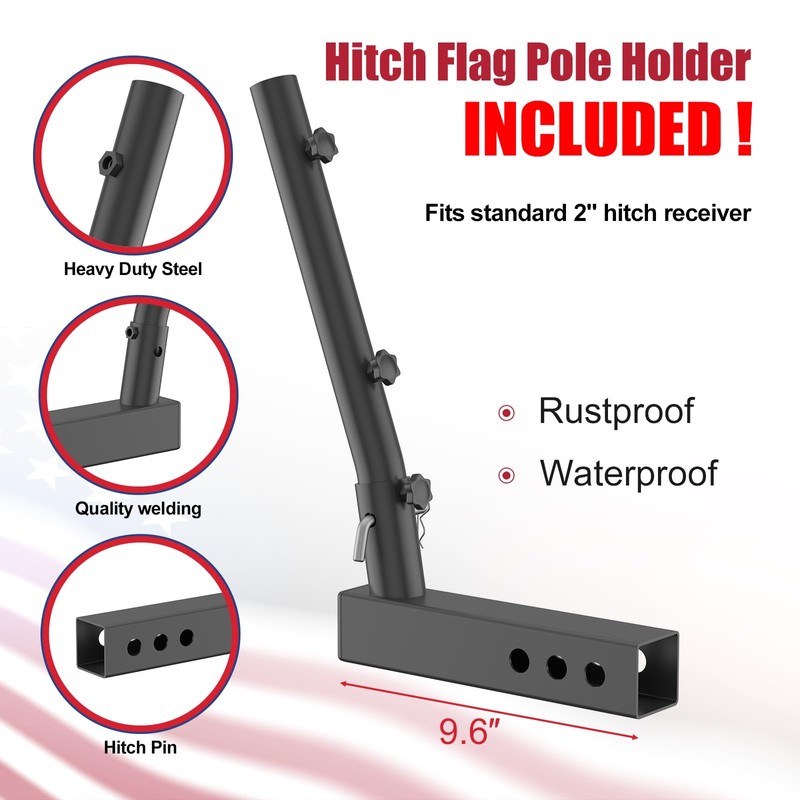 DIOVPLX Truck Flag Pole Kit with Trailer Hitch Flagpole Holder,