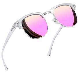Joopin Semi Rimless Sunglasses Polarized UV Protection Mirrored Pink Half Clear Frame Sun Glasses Shades for Women Ladies
