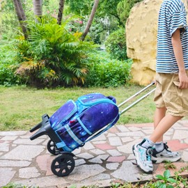 Folding Backpack Trolley with Large Solid Tank Wheels, Aluminum Alloy Luggage Cart with Edge Guard Base, Universal Hand Truck for Backpacks, Lunch Backpack,Golf Bag, Teenagers, Adults, School, Travel