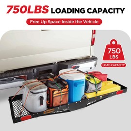 Rockland Steel Foldable Cargo Carrier with Reflectors, 750 LBS Capacity, 60" x 20" x 2.5", Hitch Mount for 2" Receivers, Compatible with Class III & IV, Folding Tray Hitch Basket for Cars SUVS Vans