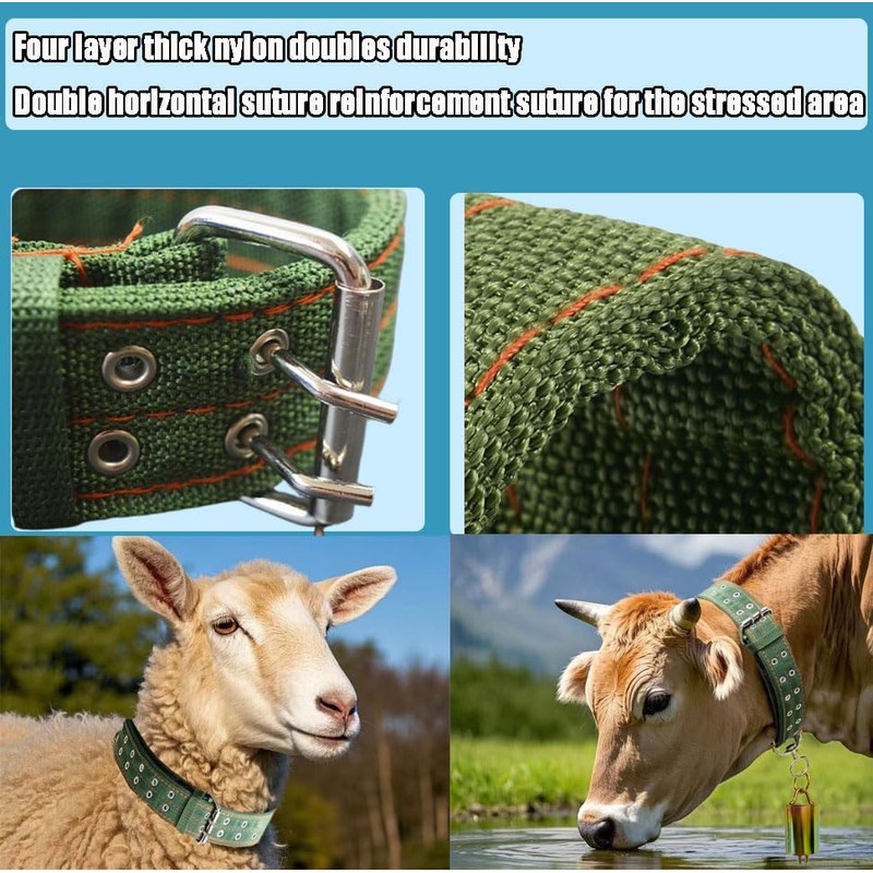 Nylon Livestock Collar Adjustable Cattle Collar with Cow Bell for