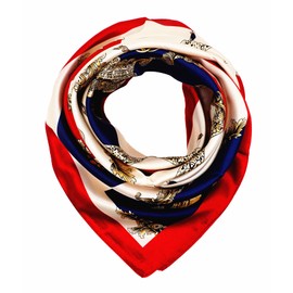 RUOLIN 35×35 inches large square women's satin silk like head scarf fashion pattern silk feeling hair sleeping wrap (19 White Red Blue)…