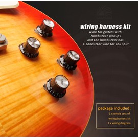 Prewired Wiring Harness Kit 2V2T with Push-Plull for Split Coil Humbucker Pickups, Solid Replacement Parts for Les Paull Style Guitars, Loaded Push/Pull Pots Caps 3-Way Switch Output Jack (ni/black)