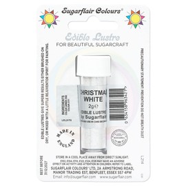 Sugarflair Christmas White Edible Lustre Dust, Add a Lustrous Shine to Cakes or Decorations. Brush On or Add Rejuvenator to Create Eye-Catching Edible Paint, Gives Shine to Your Bakes - 2g