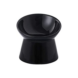 Black Small Ceramic Raised Cat Bowls, Tilted Elevated Food or Water Bowls , Stress Free, Backflow Prevention, Dishwasher and Microwave Safe, Lead & Cadmium Free