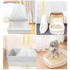 80 Count Cat Drawstring Litter Box Liners 26.6 * 16.7 inches Heavy Duty Leak-proof Cat Poop Bags Extra Durable Cat Litter Box Replacement Waste Bags for Self-Cleaning Litter Box Pet Cat Supplies