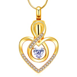 Minicremation Love Heart Cremation Jewelry Urn Necklace Ashes Birthstone Necklace for Mom Infinity Love Heart Pendant Necklace Anniversary Birthday Gifts for Women (Gold-Purple)