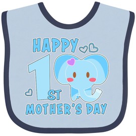 inktastic Happy First Mothers Day with Elephant Baby Bib Blue and Navy 2f598