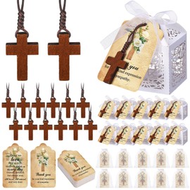 60 Set Funeral Favors Set with 60 Wood Cross Necklace, Funeral Thank You Cards Favor Boxes Organza Bags for Celebration of Life Decorations for Guest Family Friends Loved Ones