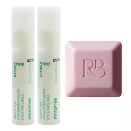 Innisfree 이니스프리 그린티 히알루론산 글로우 아이 페이스볼 10mL 2개+ 향기비누 Innisfree Green Tea Hyaluronic Acid Glow Eye Face Ball 10mL 2pcs+ Fragrant Soap