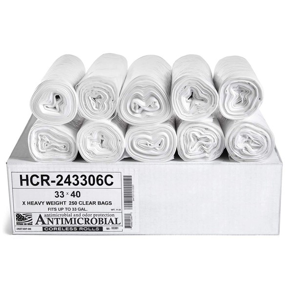 Aluf Plastics HCR-243306C High Density Star Sealed Coreless Roll Bags, 13 gal, Polyethylene, 24" x 33", Clear (Pack of 1000)