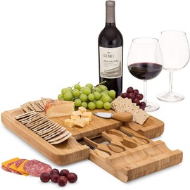 Dynamic Gear Charcuterie Board Gift Set, Bamboo Cheese Board With Cutlery, Includes Stainl...