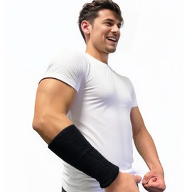 COUVER 9 Inch Extra Long Thick Athletic Cotton Absorbent Sports Wrist Sweatbands for Basketball, Running, Tennis, Gym, Cycling and Working Out/Black (1 Piece)