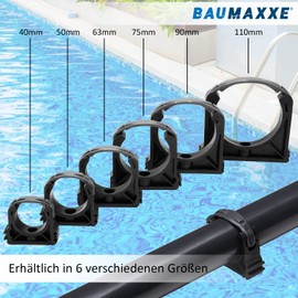 PVC Pipe Clamp Set, 75 mm, Plastic, Pack of 10, Pool Accessories, Pipe Clamp with Locking Bracket, Pipe Holder, Suitable for PVC Pipe with Diameter 75 mm, BM050