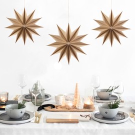 EASY JOY 12-Pointed Brown Paper Stars Christmas Decorations Hanging Tree Decorations Santa Ceiling Decorations Hanging Star Lanterns Lampshade Christmas Holiday, Weddings, Birthday Party Decorations
