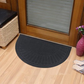 Rubber Doormat Indoor Outdoor Half Round Door Mat Set of 2, Low Profile Welcome Mat with Non Slip Backing Absorbent Shoe Scraper Floor Mat Entry Rug, 18" X 30" (2 Pack-Black)