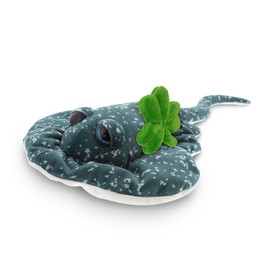 DolliBu Spotted Grey Ray Stuffed Animal with Green Plush Shamrock - Cute Green Shamrock Plush St Patricks Day Stuffed Animal Gray Ray, Good Luck St Patricks Day Toys for Kids, Baby - 18.5 Inches