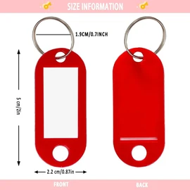 Key Tags with Split Ring, 100 Pack, of one Colour, Plastic ID Labels, 5 cm x 2.2 cm (100 Green)