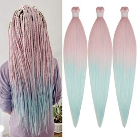 Pink Mint Braiding Hair Pre Stretched Colorful Knotless Braiding Hair Extension For Box Braids