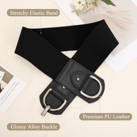 Wide Belts for Women Fashion Elastic Belt for Dresses Vintage Waist Belt Ladies Stretchy Belt Gold Buckle,black 28"
