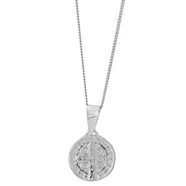 Silverly Women Mens .925 Sterling Silver Round St Benedict Medal Pendant Necklace, 18", Sterling Silver, Benedict, St.