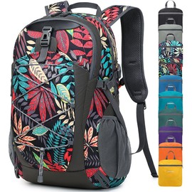 Nerlion 40L Hiking Backpack Lightweight Daypack Waterproof Travel Camping Backpack for Men Women Sport Packable - Color: Red Leaves