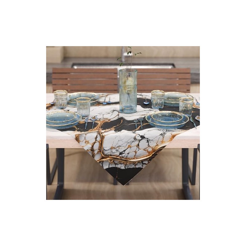 PETTI Artigiani Italiani - Modern Black Marble Effect Centerpiece Tablecloth,