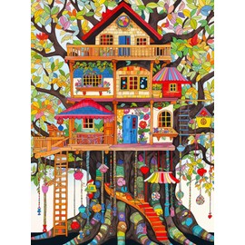 LUCKY PUZZLES ESTD 2020 Lucky Puzzles 'Enchanted Treehouse' - 500 Piece Jigsaw Puzzle for Adults - Whimsical Art Style - Fun Puzzle Challenge for Adults and Families | 18 x 24 Inches | Satin Finish