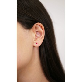 14k Yellow Gold Simulated Birthstone CZ Stud Earrings with gold butterfly pushbacks (July)