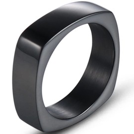 Stainless Steel Square Shaped Classic Simple Plain Wedding Band Ring (Black, 12)