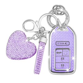 for Honda Key Fob Cover, Key Shell for 2016-2022 Accord Civic CR-V Pilot Passport Insight EX EX-L (Silver/Purple)