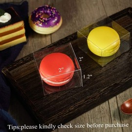 RomanticBaking 50Pack 2 x 2 x1.2 Inches Plastic Clear Single Macaron Box with Ribbon Party Favor Bakery Boxes Chocolate covered Ore Boxes