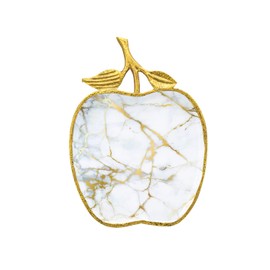 Godinger Cutting Board, Carving Board, for Meat, Fruit and Bread White and Gold Metal Marble Design, Apple Shaped 13.75X10