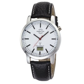 Master Time MTGA-10592-20L Radio Quartz Men's Watch Analogue Digital with Leather Strap, silver, Modern