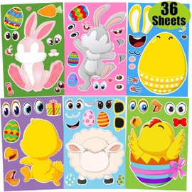 36 Sheets Easter Stickers for Kid Make Your Own Stickers for Child Easter Egg Farm Animal Rabbit Chicks Sheeps DIY Sticker