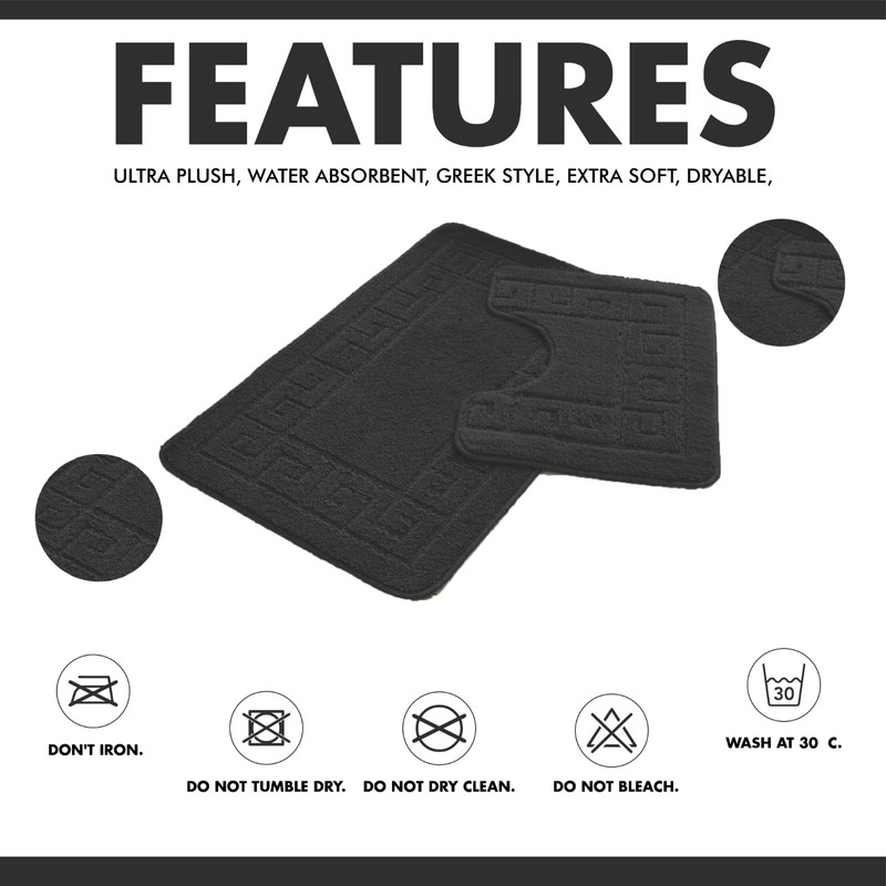 Lions 2 Piece Non Slip Striped Bath Mat & Pedestal