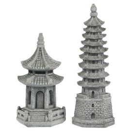 Happyyami 2Pcs Mini Pagoda Statue Zen Miniature Pagoda Hexagon Figurine DIY Micro Landscape Fairy Garden Dollhouse Ornaments
