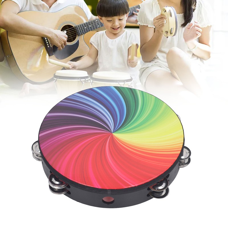 Handheld Tambourine 10 Inch Double Layer Bell Piece Solid Wood