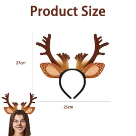FDRJKN 1 Pcs Deer Ears, Antlers Headband, Cute Christmas Antlers Headband For Adults Kids, Animal Ears Realistic Antler Headband, Deer Headband For Christmas Decorations