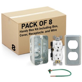 (Pack of 8) Outlet Box Kit, 2x4'' Utility Electrical Box, Duplex Receptacle 2x4'' Cover, Tamper Resistant 20 Amp Duplex Receptacle Outlet, Green Pigtail Grounding Wire and Screw, Ten 1/2'' Knockouts