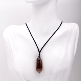 2 Inches Large Healing Crystal Necklace Smoky Quartz Pendant with Adjustable Cord