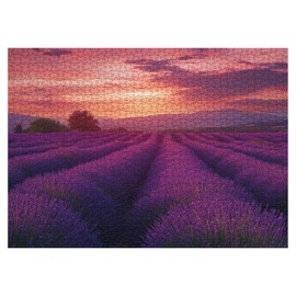 Flower Purple Lavender Puzzle for Adults 1000 Pieces, Hard Landscape Sunset Jigsaw Puzzle, Floral Mountain Tree Puzzle Scenery