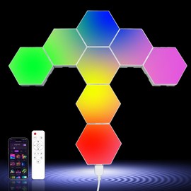 Zwzasm RGB Hexagon Wall Lights, 8 Pack Smart LED Panel Lights with App & Remote, Music Sync, DIY Shapes for Living Room, Bedroom, Gaming Room (Multicolor, 8PACK)