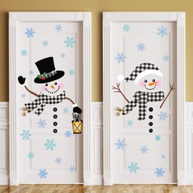 2 Sheets Christmas Door Decorations Christmas Door Stickers Large Snowman Deer Sticker Christmas Stickers for Fridge Window Metal Door Christmas Decoration (Checked in Black White)